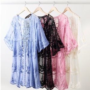 💙LC Lauren Conrad Sheer Lace Duster for Women- NWT- One Size- Blue